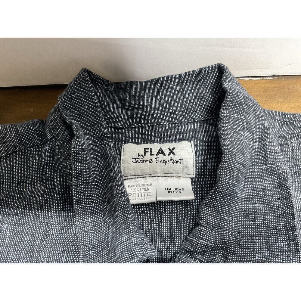 Flax by Jeanne Engelhart Button Shirt Jacket Blue Linen Lagenlook Top Petite - Picture 2 of 8